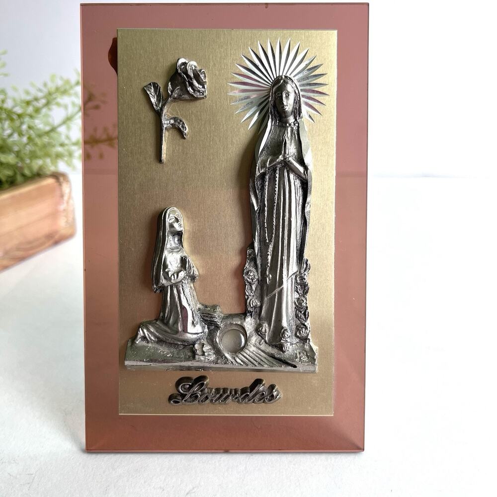 VTG Plaque Grotto Virgin Mary Our Lady of Lourdes Bernadette Soubrious France